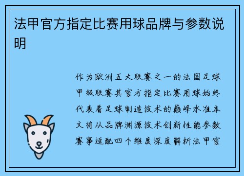 法甲官方指定比赛用球品牌与参数说明